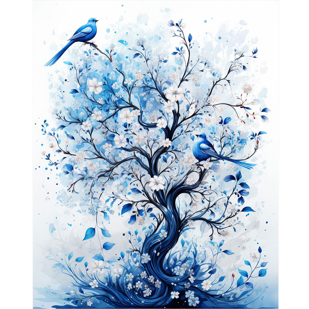 Blue Flower Tree 40*50CM(Canvas) Full Round Drill Diamond Painting