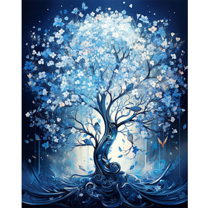 Blue Flower Tree 40*50CM(Canvas) Full Round Drill Diamond Painting