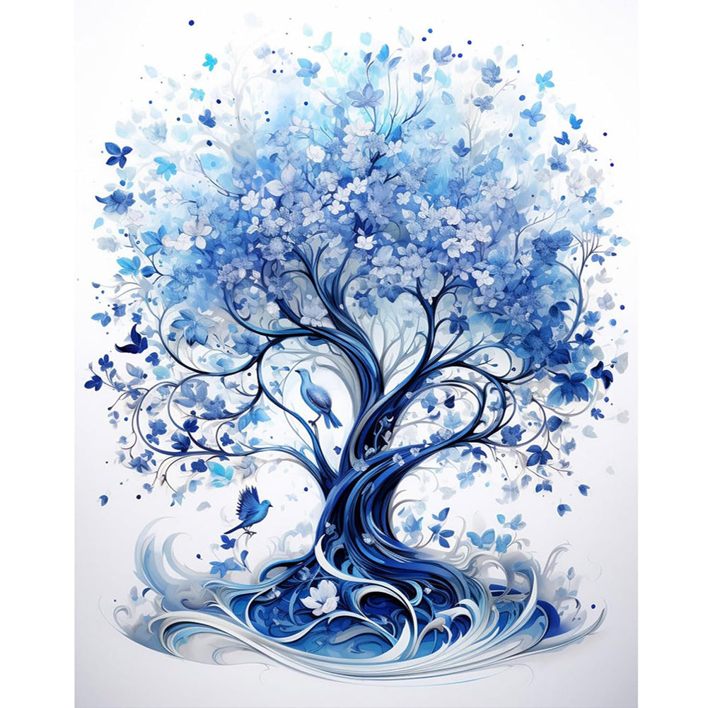 Blue Flower Tree 40*50CM(Canvas) Full Round Drill Diamond Painting