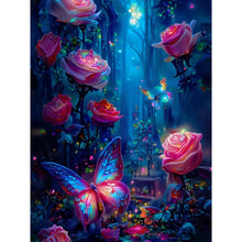 Load image into Gallery viewer, Luminous Rose Forest With Butterflies 35*45CM(Canvas) Full Round Drill Diamond Painting
