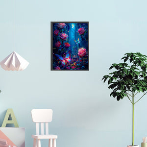 Luminous Rose Forest With Butterflies 35*45CM(Canvas) Full Round Drill Diamond Painting