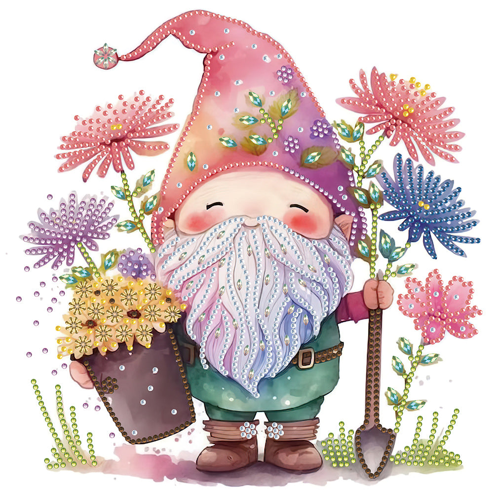 Gnome And Flower Powder 30X30CM(Canvas) Partial Special Shaped Drill Diamond Painting