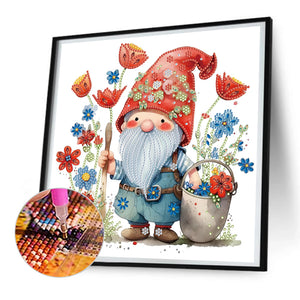 Gnomes And Flowers Red 30*30CM(Canvas) Partial Special Shaped Drill Diamond Painting