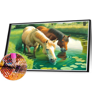 Drinking Water For Horses 40*30CM(Canvas) Full Round Drill Diamond Painting