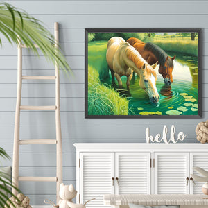 Drinking Water For Horses 40*30CM(Canvas) Full Round Drill Diamond Painting