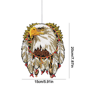 Single-Sided Round Diamond Painting Hanging Pendant 15x20cm (Eagle Dreamcatcher)