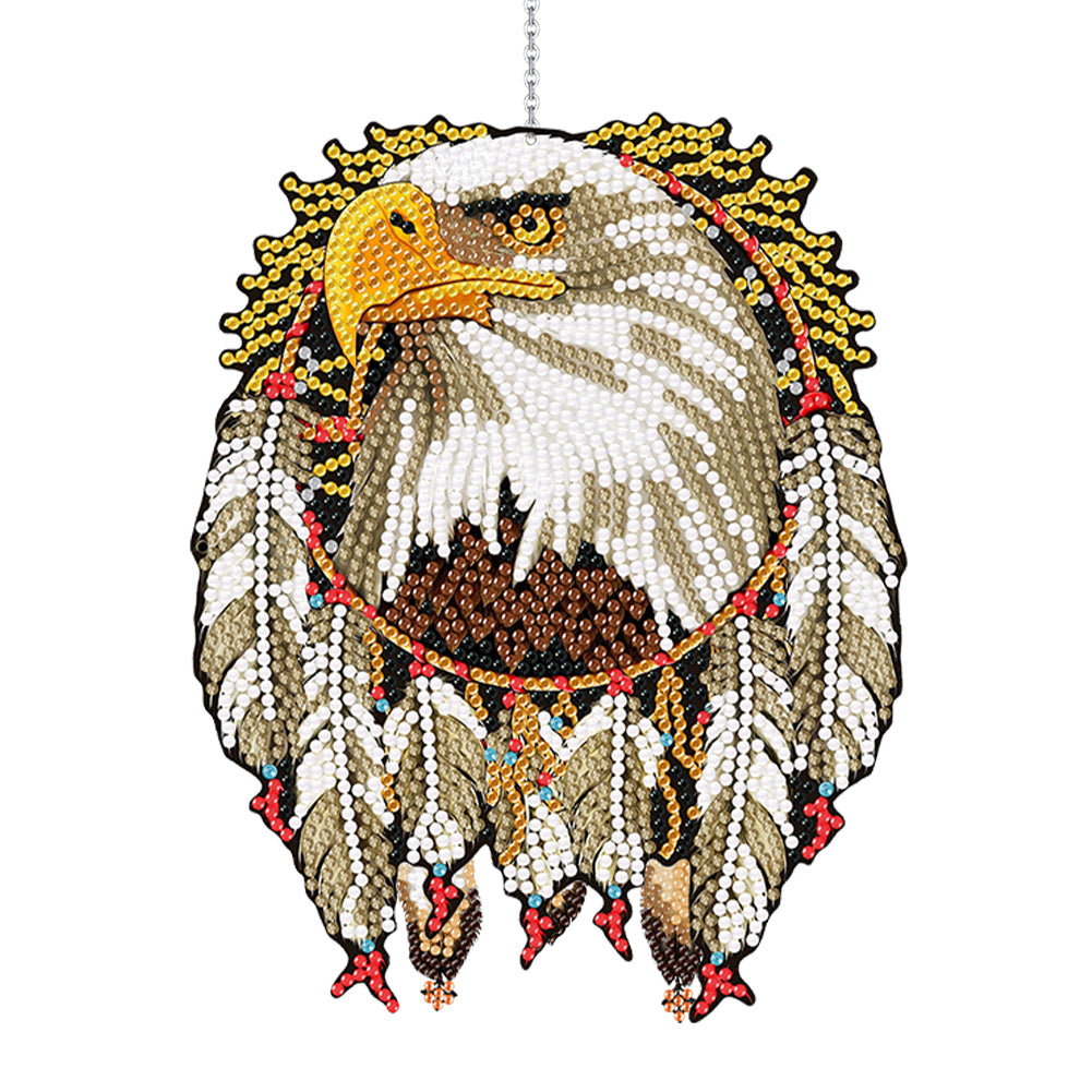 Single-Sided Round Diamond Painting Hanging Pendant 15x20cm (Eagle Dreamcatcher)