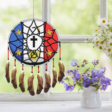 Load image into Gallery viewer, Single-Sided Round Diamond Painting Hanging Pendant 15x20cm (Flag Dreamcatcher)
