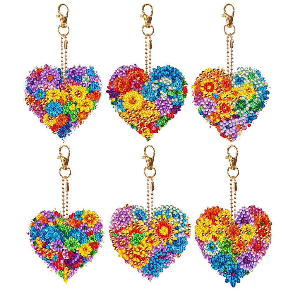 6 PCS Double Sided Special Shape Diamond Painting Keychain (Multicoloured Love)