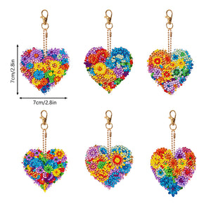 6 PCS Double Sided Special Shape Diamond Painting Keychain (Multicoloured Love)