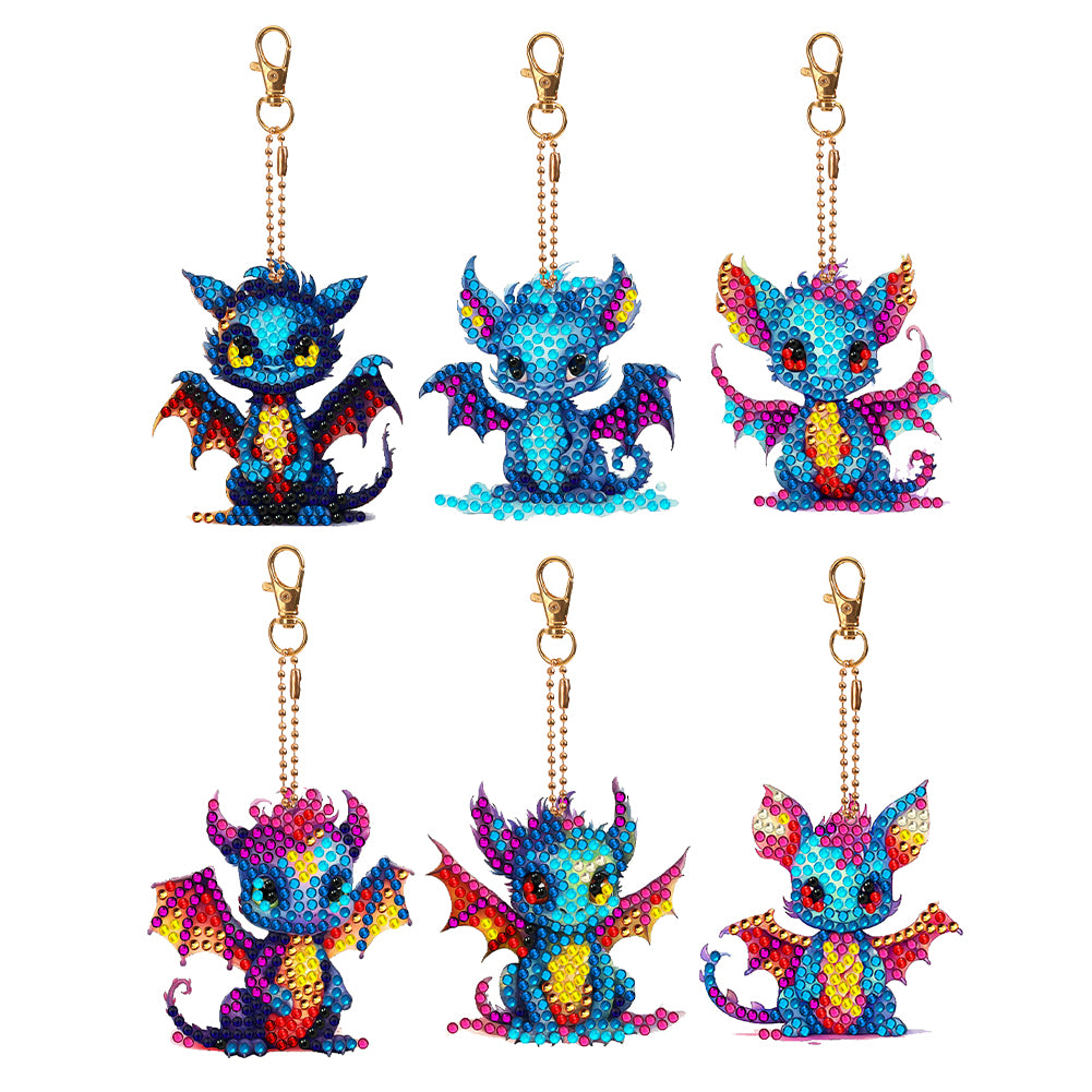 6 PCS Double Sided Special Shape Diamond Painting Keychain Pendant (Dinosaur)