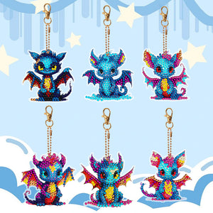 6 PCS Double Sided Special Shape Diamond Painting Keychain Pendant (Dinosaur)