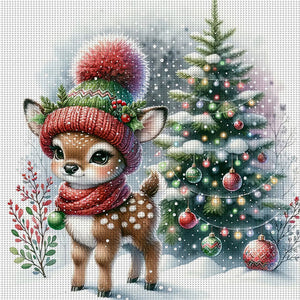 Snowman And Deer (30*30CM) 18CT Stamped Cross Stitch