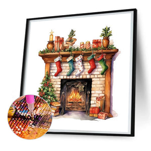 Christmas Fireplace 30X30CM(Canvas) Full Round Drill Diamond Painting