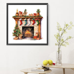 Christmas Fireplace 30X30CM(Canvas) Full Round Drill Diamond Painting