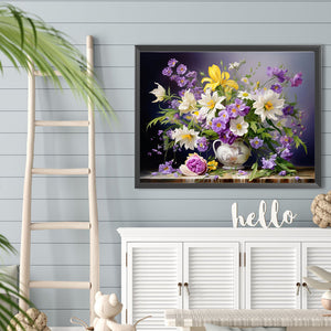 Bouquet Of Flowers Blooming On The Table 40*30CM(Canvas) Full Round Drill Diamond Painting