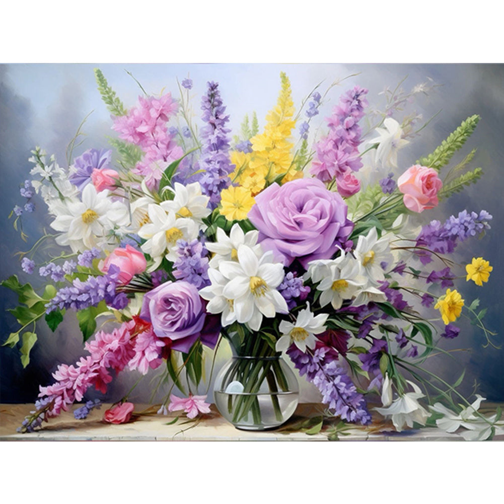 Bouquet Of Flowers Blooming On The Table 40*30CM(Canvas) Full Round Drill Diamond Painting