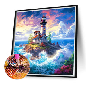 Sea Lighthouse 40X40CM(Canvas) Full Round Drill Diamond Painting