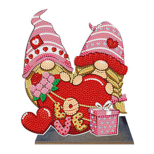 Wooden Diamond Painting Desktop Decor for Office Decor (Valentines Day Gnome)