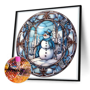 Snowman Glass Painting 30X30CM(Canvas) Full Round Drill Diamond Painting