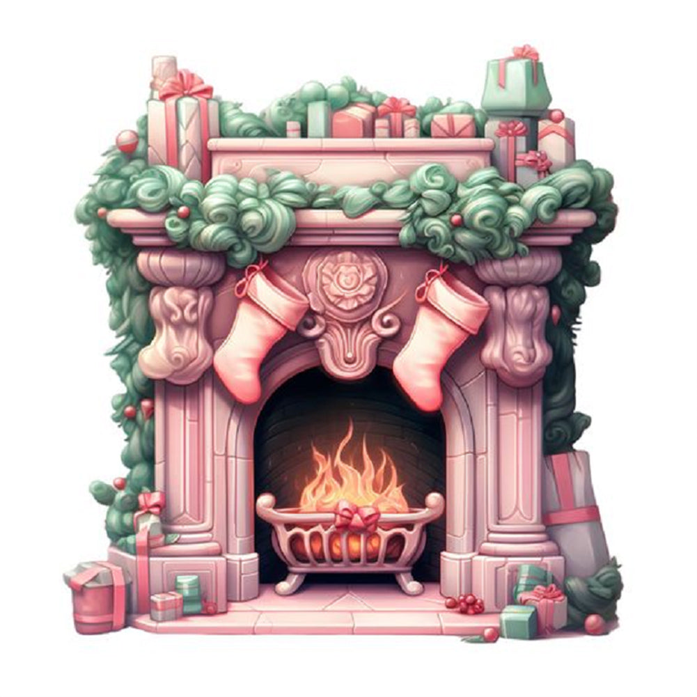 Christmas Fireplace 30X30CM(Canvas) Full Round Drill Diamond Painting