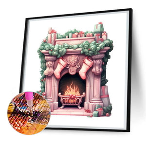 Christmas Fireplace 30X30CM(Canvas) Full Round Drill Diamond Painting