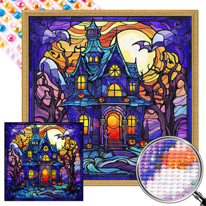 Full Diamond Castle Glass Painting 45X45CM(Canvas) Full AB Round Drill Diamond Painting