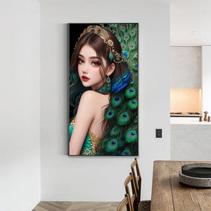 Peacock Girl 40X70CM(Canvas) Full Round Drill Diamond Painting