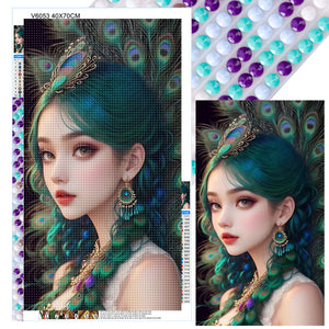 Peacock Girl 40X70CM(Canvas) Full Round Drill Diamond Painting