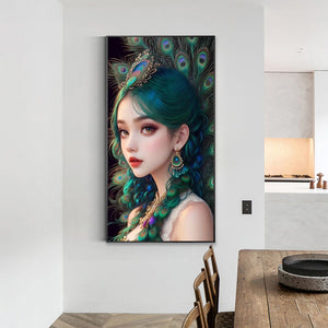 Peacock Girl 40X70CM(Canvas) Full Round Drill Diamond Painting