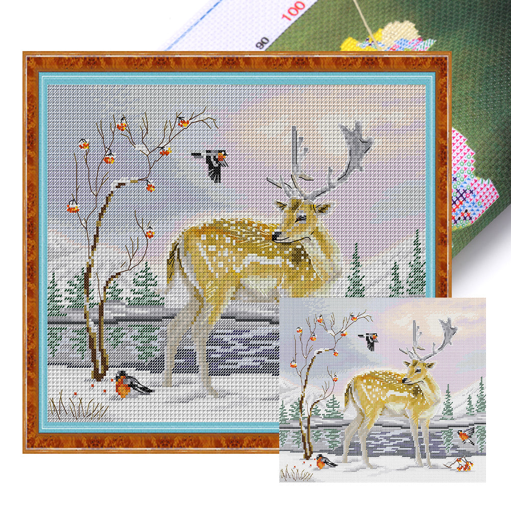 Joy Sunday Deer And Bird (35*30CM) 14CT Stamped Cross Stitch