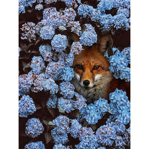 Hydrangea And Fox 30X40CM(Canvas) Full Round Drill Diamond Painting