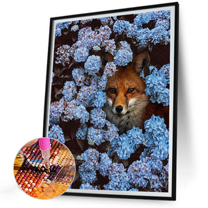 Hydrangea And Fox 30X40CM(Canvas) Full Round Drill Diamond Painting