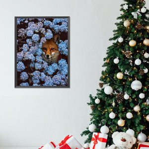 Hydrangea And Fox 30X40CM(Canvas) Full Round Drill Diamond Painting