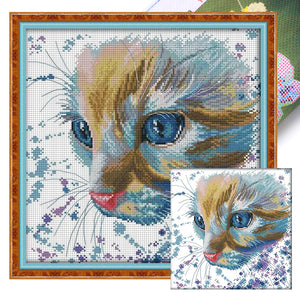 Joy Sunday Watercolor Cat (32*32CM) 14CT Stamped Cross Stitch