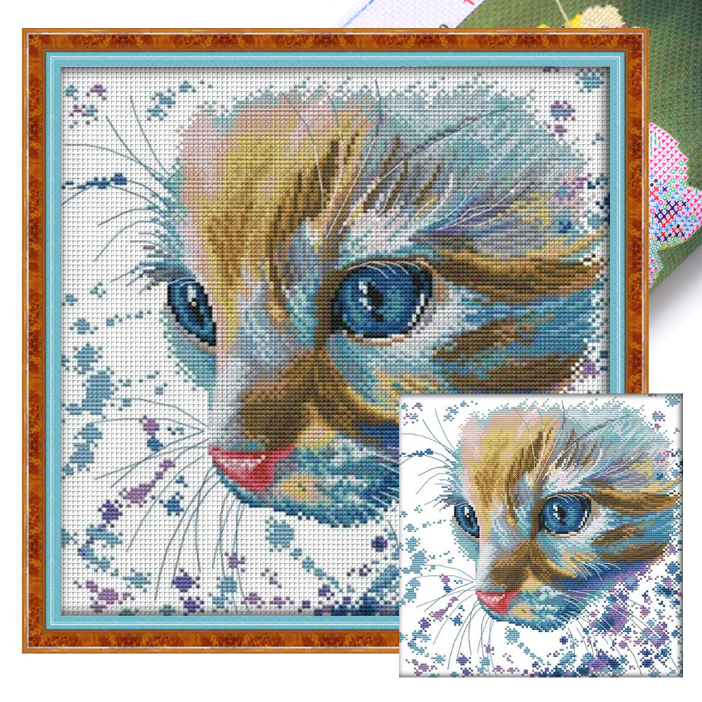 Joy Sunday Watercolor Cat (32*32CM) 14CT Stamped Cross Stitch