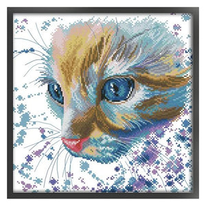 Joy Sunday Watercolor Cat (32*32CM) 14CT Stamped Cross Stitch