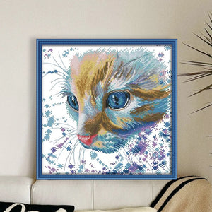 Joy Sunday Watercolor Cat (32*32CM) 14CT Stamped Cross Stitch
