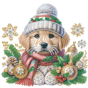 Christmas Puppy 30X30CM(Canvas) Partial Special Shaped Drill Diamond Painting