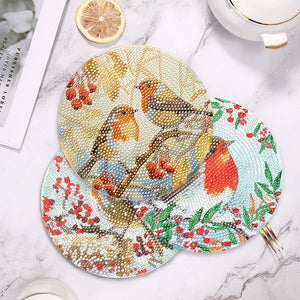 4 PCS Acrylic Lovebird Diamond Painted Placemat Thermal Insulation Placemat