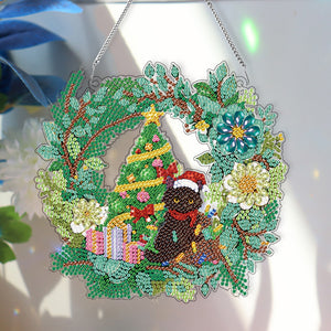 Christmas Special Shaped+Round Diamond Painting Art Wall Decor Wreath (Cat)