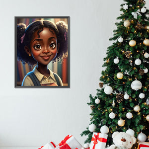 Black Girl 30X40CM(Canvas) Full Round Drill Diamond Painting