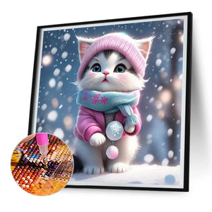 Snow Cat 30X30CM(Canvas) Full Round Drill Diamond Painting