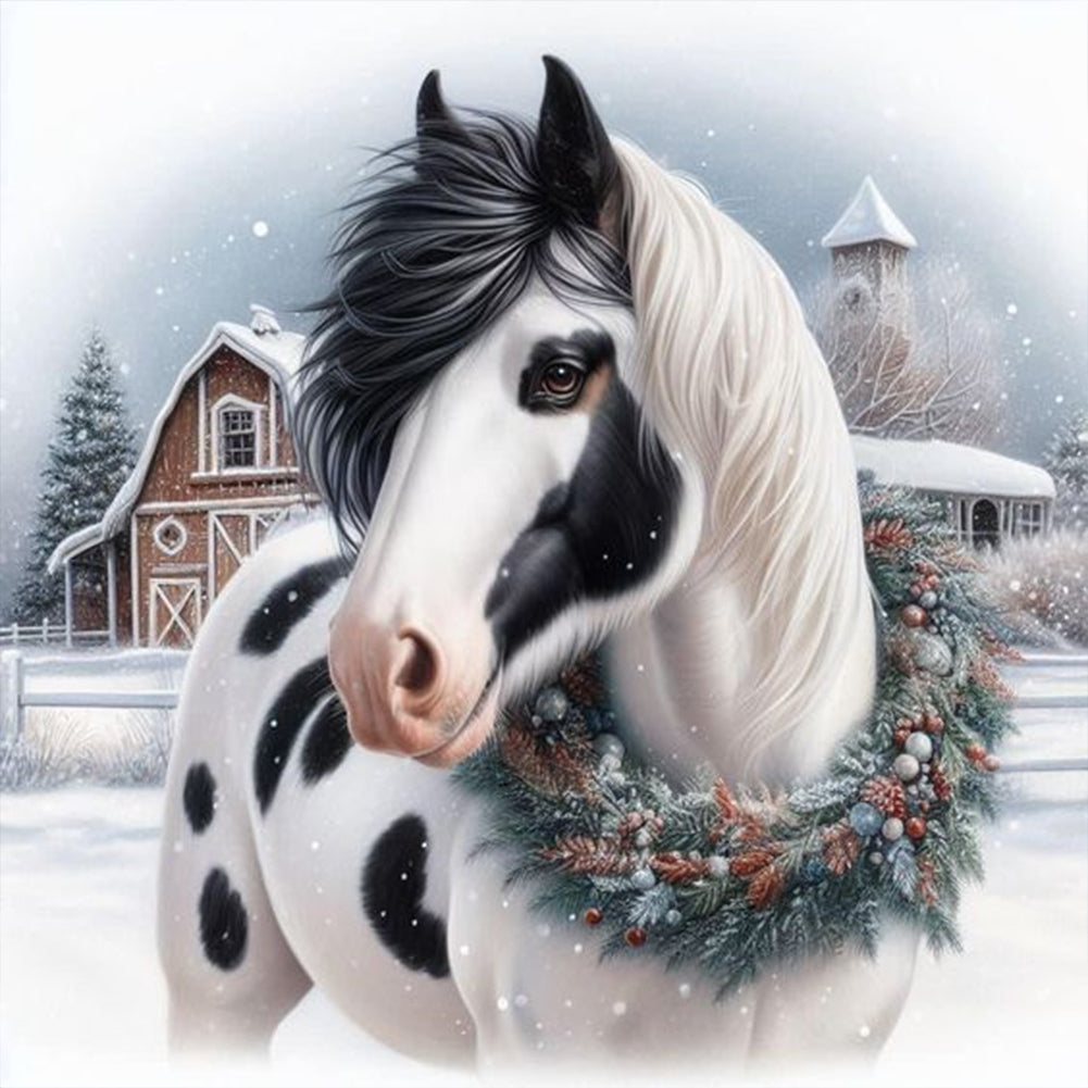 Horse In Snow 30X30CM(Canvas) Full Round Drill Diamond Painting