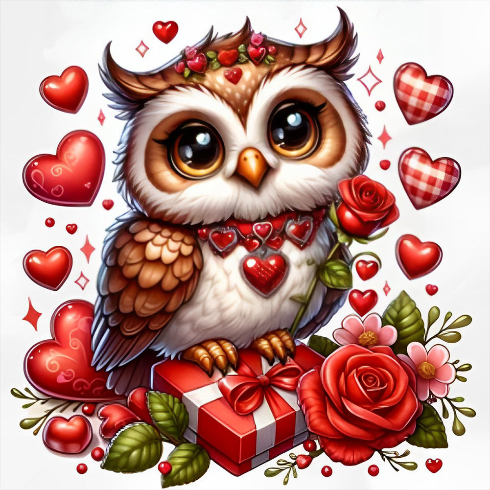 Valentine Love Owl 30X30CM(Canvas) Full Round Drill Diamond Painting