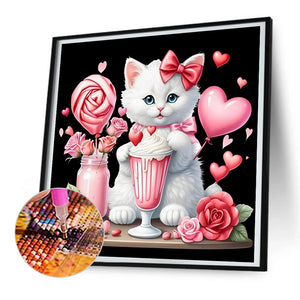Valentine Love White Cat 30X30CM(Canvas) Full Round Drill Diamond Painting
