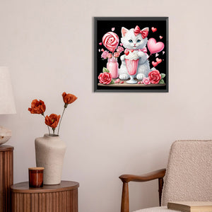 Valentine Love White Cat 30X30CM(Canvas) Full Round Drill Diamond Painting