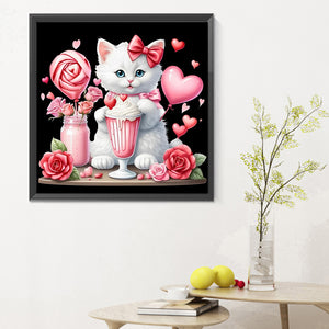 Valentine Love White Cat 30X30CM(Canvas) Full Round Drill Diamond Painting