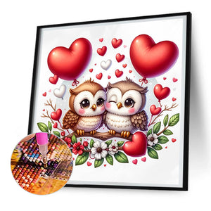 Valentine Love Owl 30X30CM(Canvas) Full Round Drill Diamond Painting