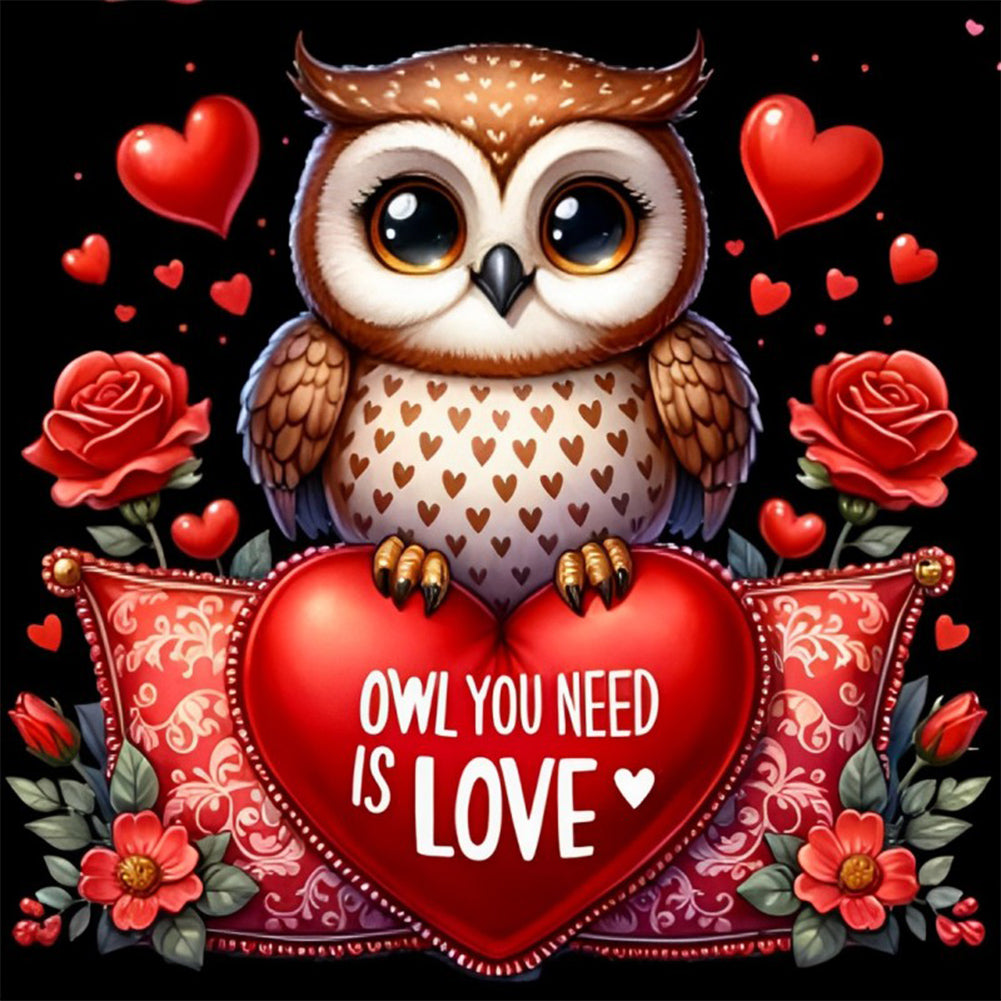 Valentine Love Owl 30X30CM(Canvas) Full Round Drill Diamond Painting